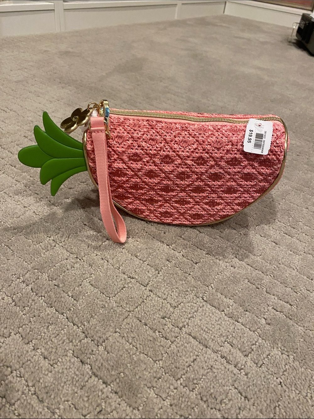 Bath & Body Works Pink Textured Wristlet with Green Leaf Charm
